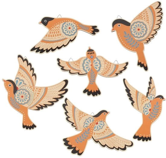 Set di Decorazione per Parete in Legno - Vogli Muurkunst - 6 pezzi - Sculture per Parete Naturali - Vogli in Stile Rustico - Installazione Facile - Dimensioni 14-20 cm