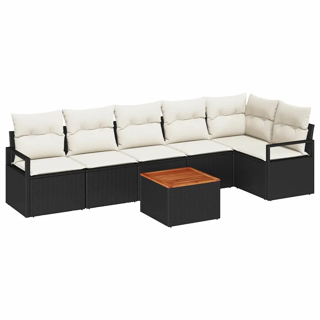 Set Divano da Giardino con cuscino 7 pcs Nero polyrattan