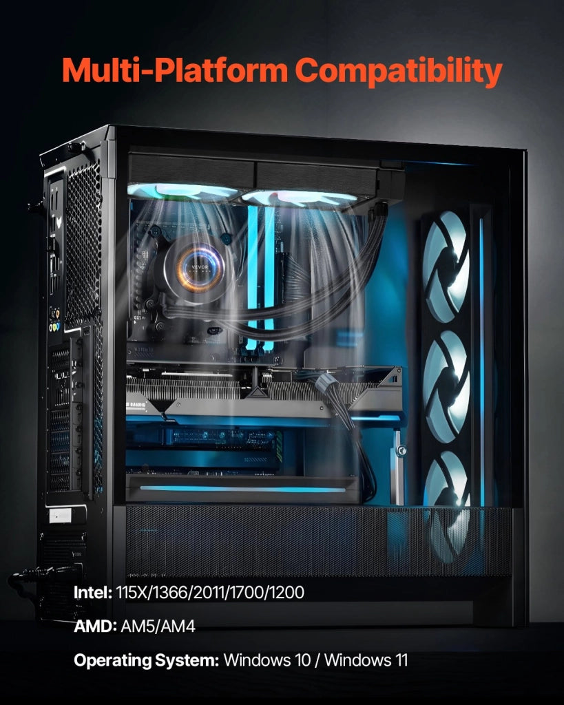 Dissipatore a Liquido CPU con Display LCD e Luce ARGB 2 Ventole PWM 120mm per Intel AMD Alluminio e ABS Nero YC-01-SS-001