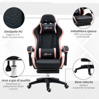 Sedia da Gaming Ergonomica 65x65x121-129 cm in Similpelle Rosa e Nero