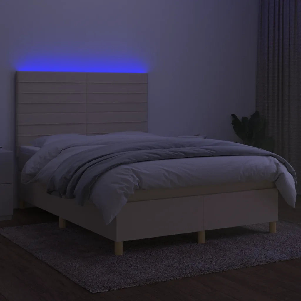 Letto a Molle con Materasso e LED Crema 140x190 cm in Tessuto 3135514