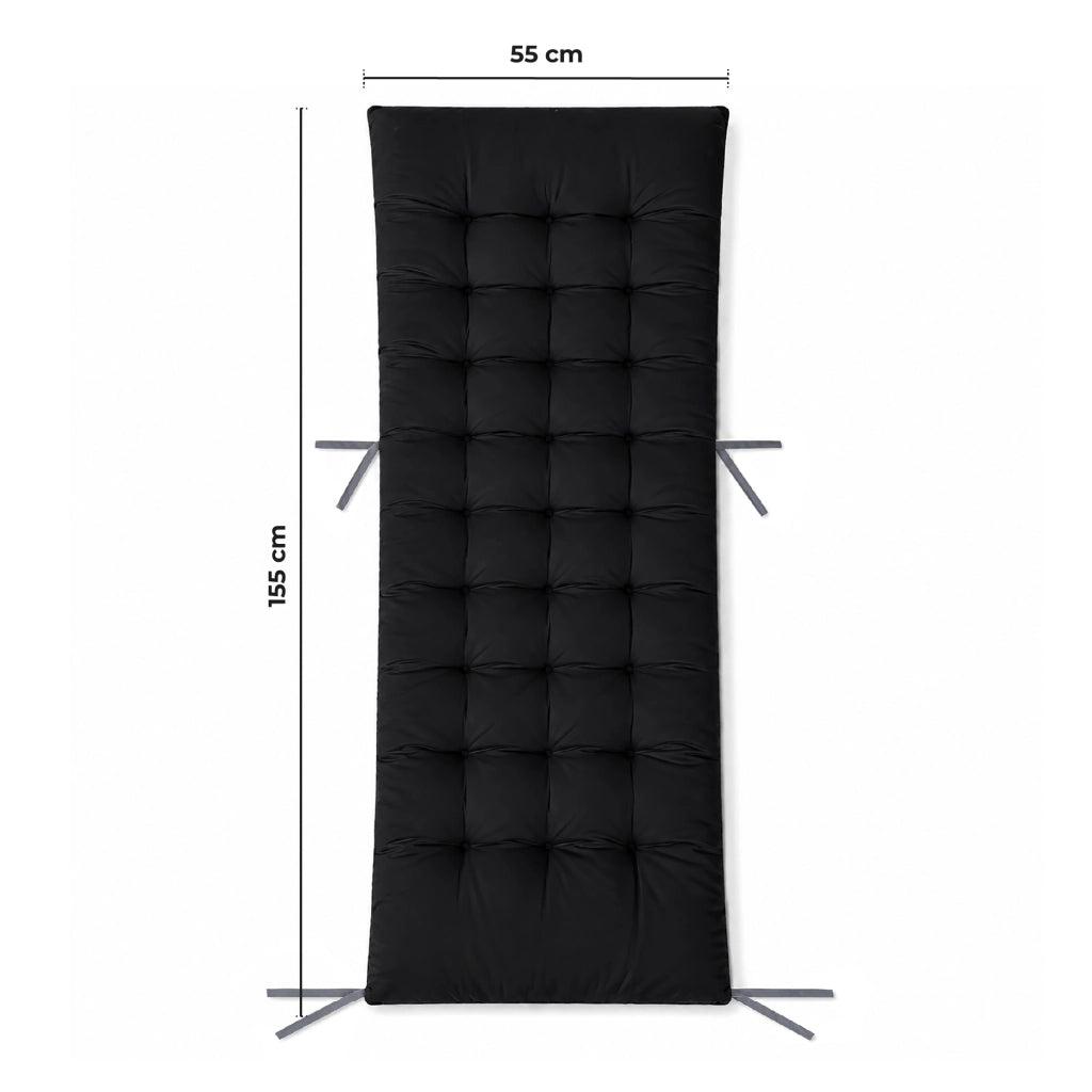 Cuscino Imbottito Universale per Sedia Relax Zero Gravity e Sdraio 155x55 cm con Laccetti di Fissaggio Nero
