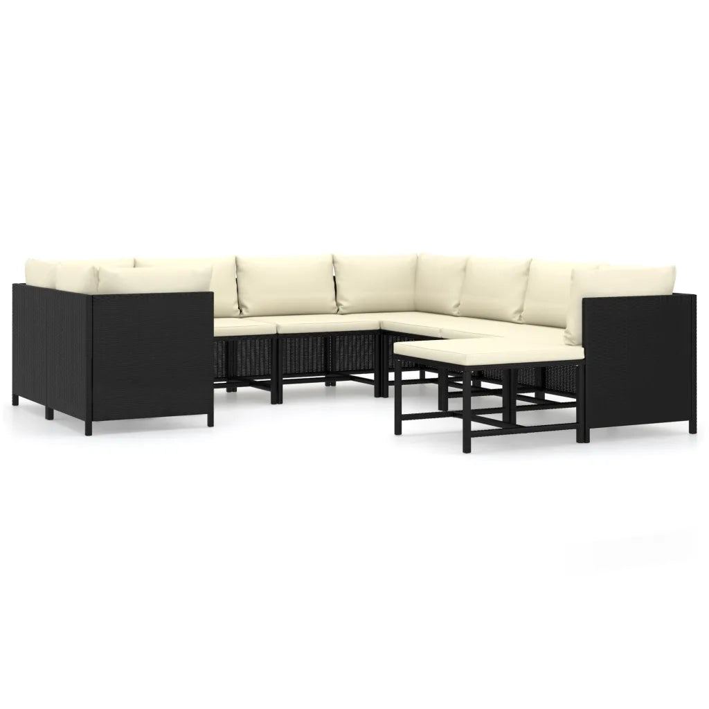 Set Divani da Giardino 9 pz con Cuscini in Polyrattan Nero 3059792