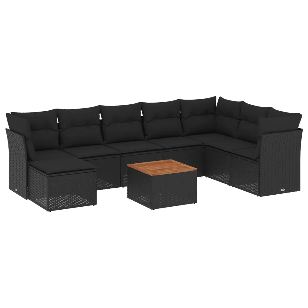 Set Divani da Giardino 9 pz con Cuscini Nero in Polyrattan 3256111