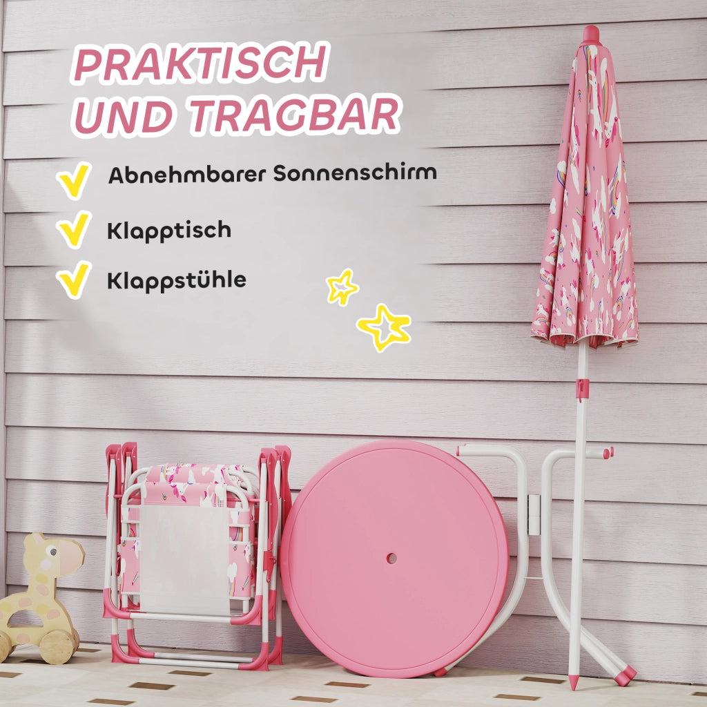 Set sedie bambini rosa con tavolo e 2 sedie pieghevoli ¨C zephmum ¨C 4 pezzi, ombrellone rimovibile