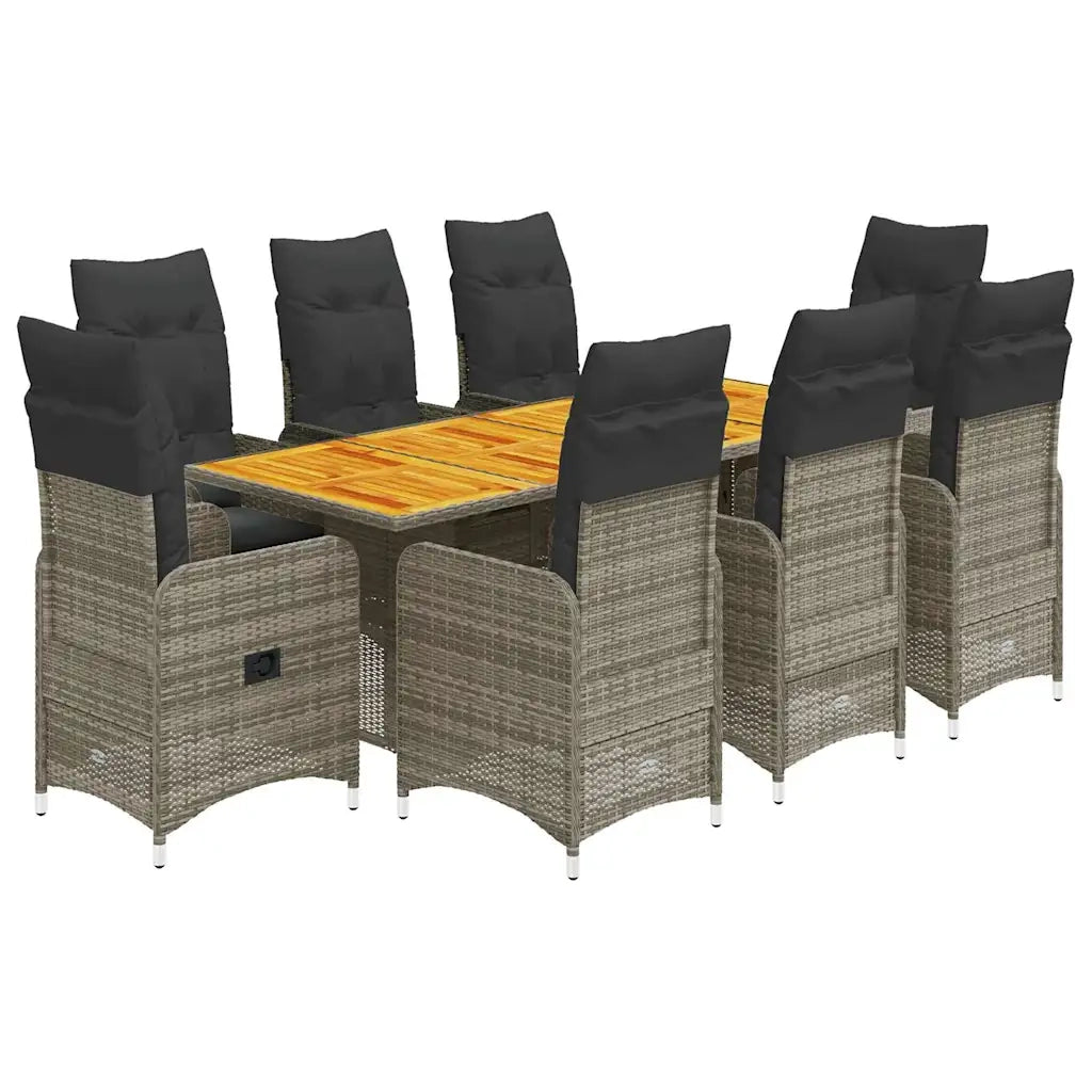 vidaXL Set Bistrò da Giardino 9 pz con Cuscini in Polyrattan Grigio