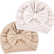 2 pezzi di Baby Tulband Hoed - Cappello morbido pieghevole per neonati - Cappello per la nursery ospedaliera - Cappello per neonati (Crème/Lichtbruin)