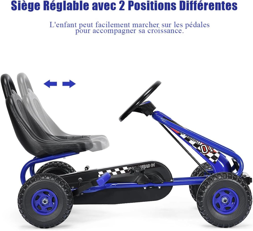 Go Kart a Pedali per Bambini, Macchina per Bambini con Sedili Regolabili in 2 Posizioni e 4 Ruote Antisdrucciolo, Carico 30 kg, per 3 Anni + (Blu, 92 X 50 X 53 CM)