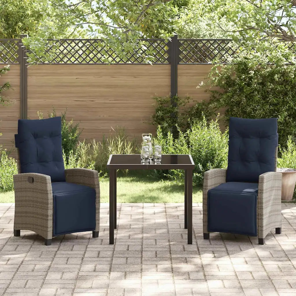 Set da Pranzo per Giardino con cuscino 3 pcs Grigio polyrattan