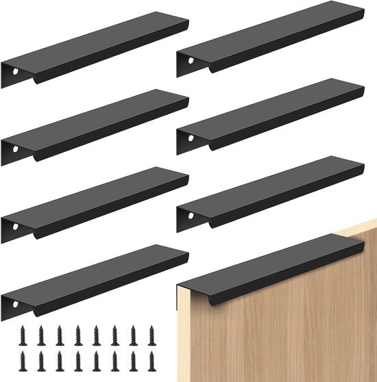 Set di 8 maniglie di cassetto occultabili 150 mm maniglia in plastica nera design moderno - Incluso set di viti - Distanza di apertura 96 mm - Maniglie per armadi da cucina