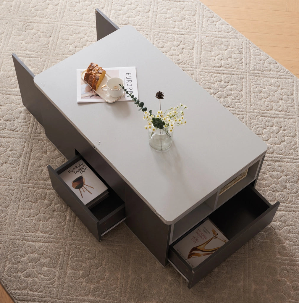 Tavolino da caff猫 100x51x47 cm; altezza regolabile e 2 in 1; pannello truciolare grigio