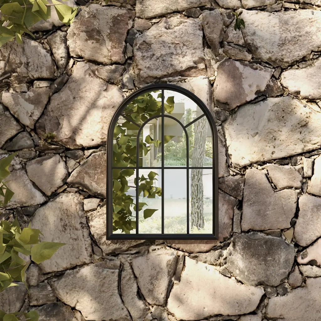 vidaXL Specchio da Giardino Nero 60x45 cm in Ferro per Uso Esterno