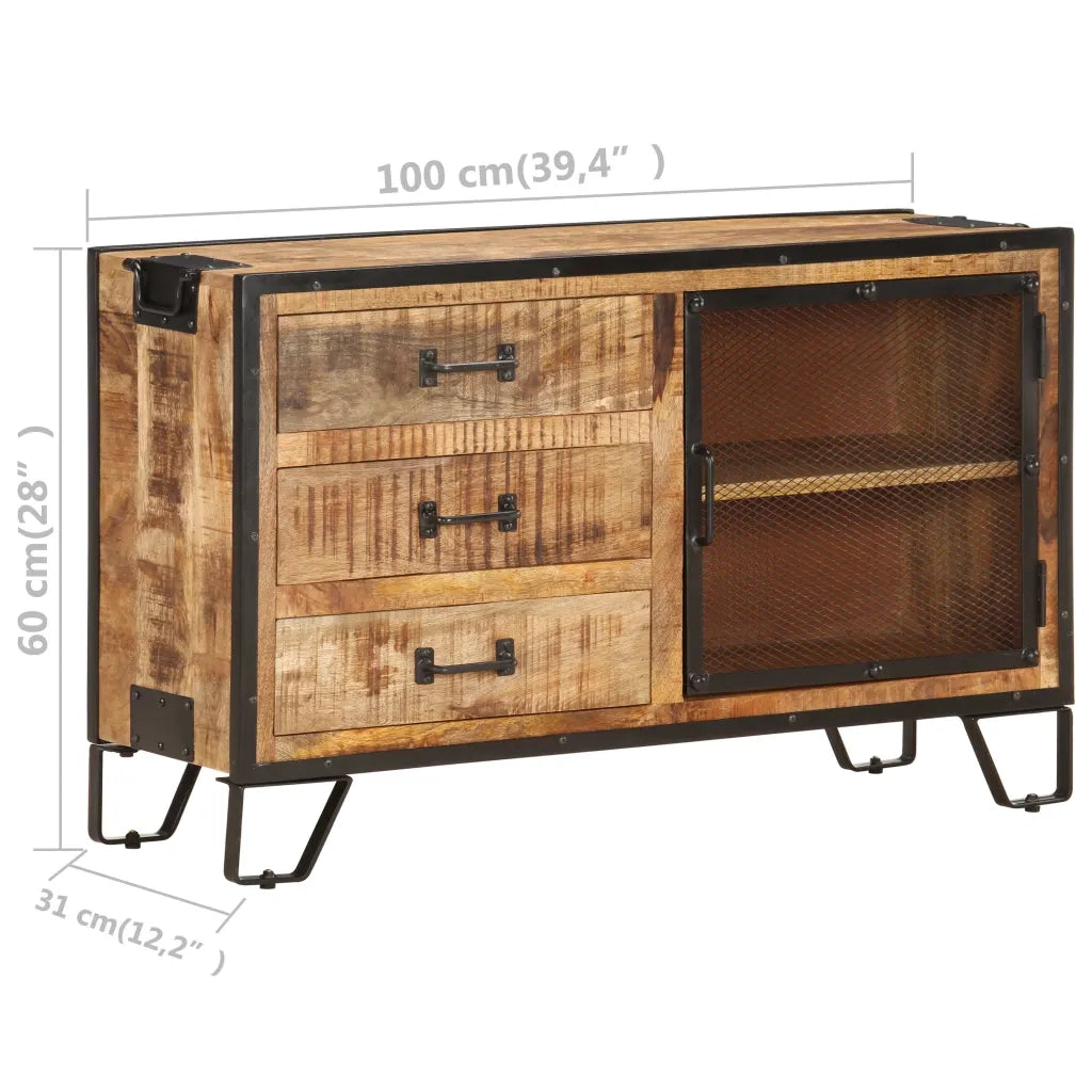 Credenza | Madia | Buffet da pranzo | Armadio da pranzo 100x31x60 cm in Legno Massello di Mango Grezzo