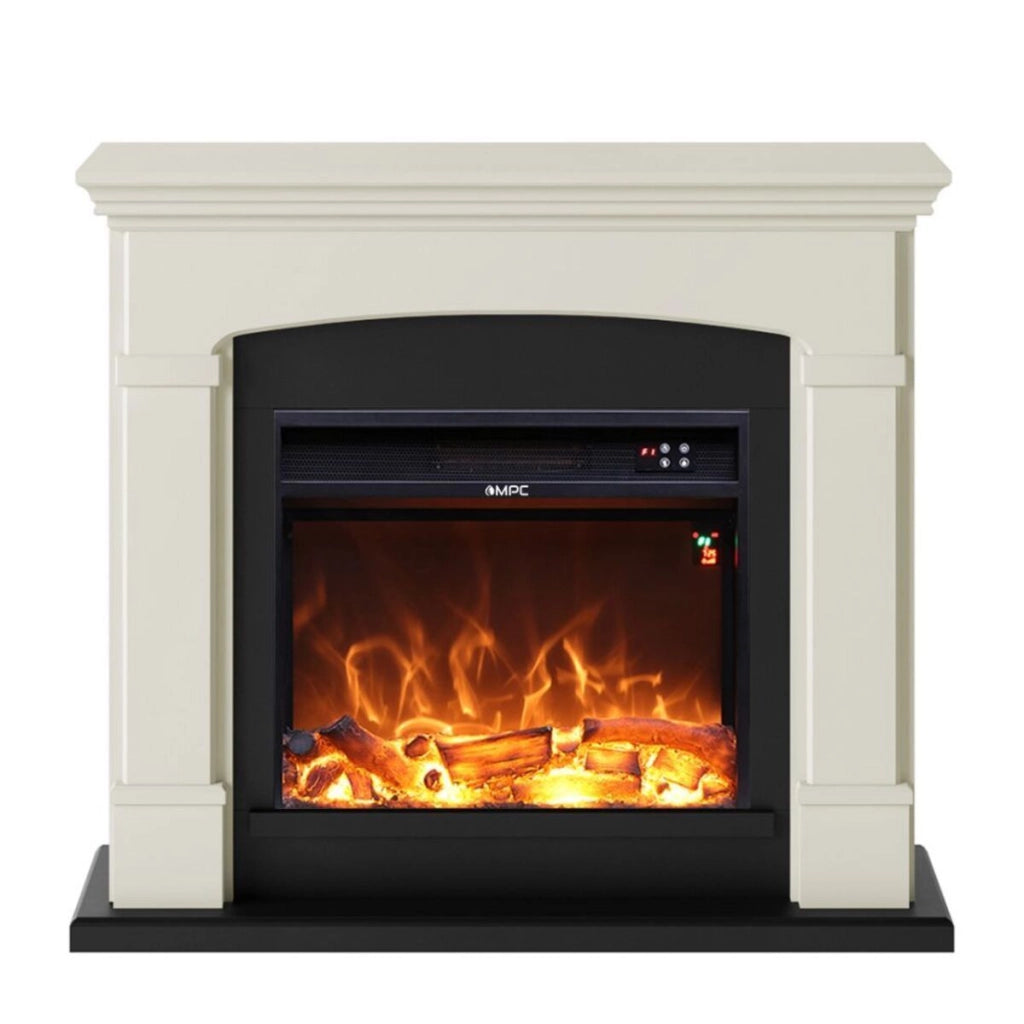 Camino Elettrico da Pavimento 107,2x95,2x24,5 cm Effetto Fiamma 1500W Sined Siena Bianco Crema