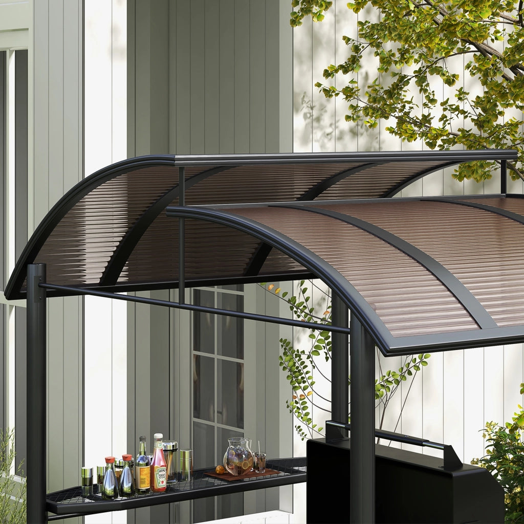 Gazebo per Barbecue con Tetto e Ripiani ¨C Zephmum ¨C Grigio Scuro, Metallo e PC, 240x150x230cm