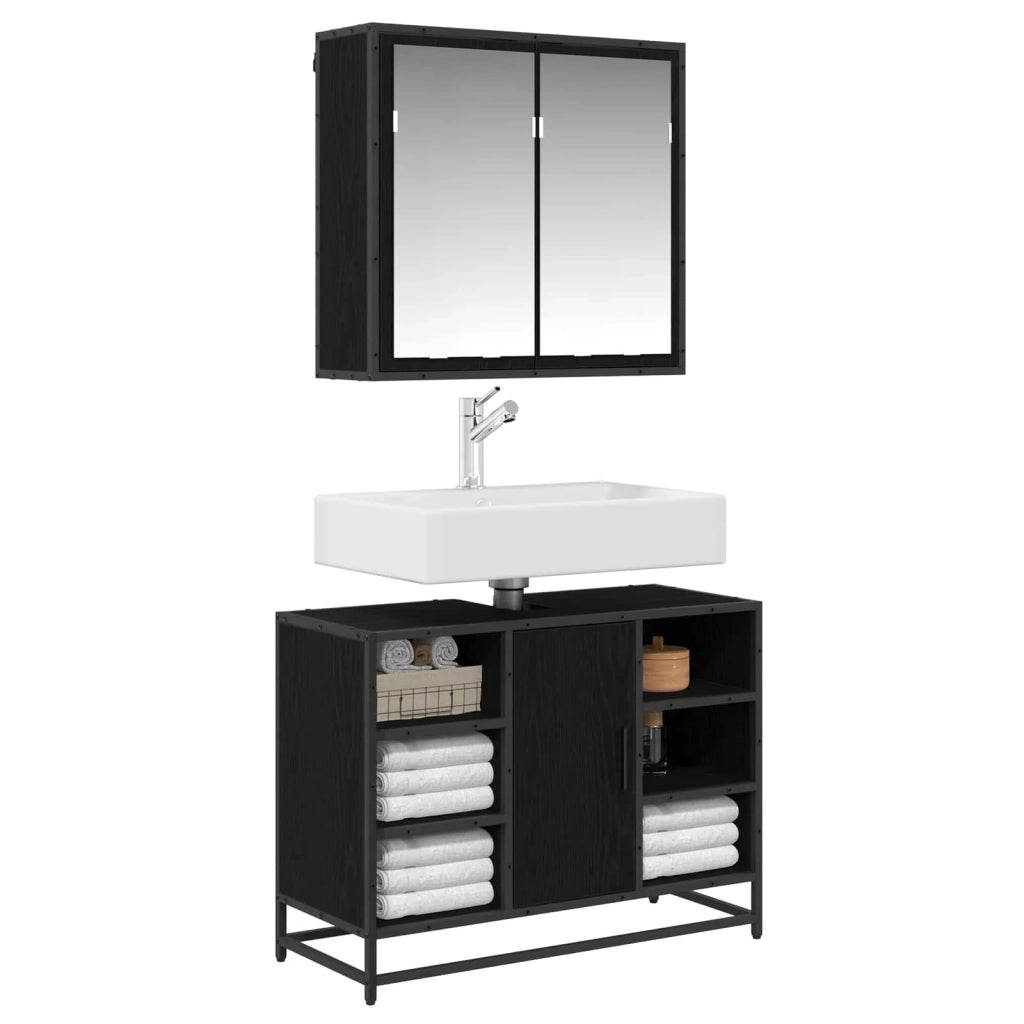 Set di mobili per il bagno 2 pcs Rovere Nero Legno multistrato 3402461