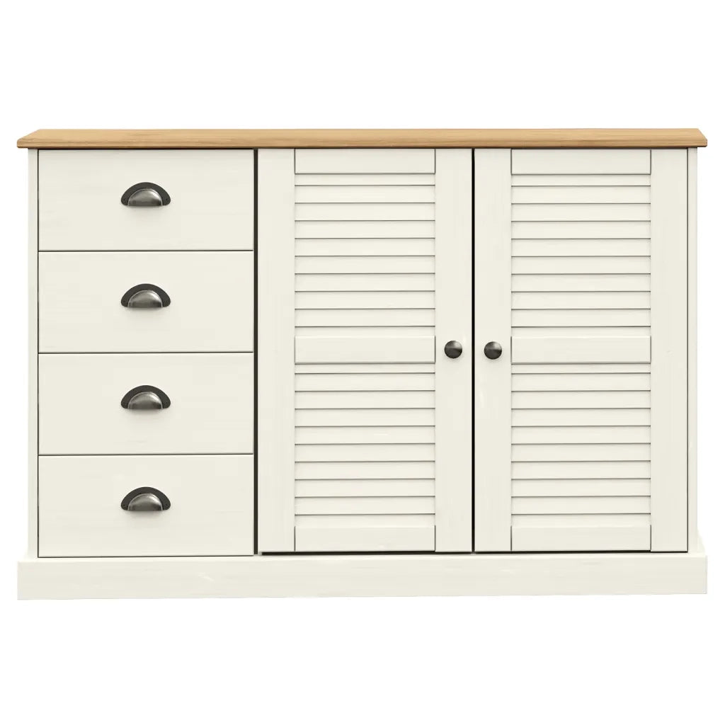 Credenza | Madia | Buffet da pranzo | Armadio da pranzo Cassetti VIGO 113x40x75 cm Legno Massello Pino Bianco