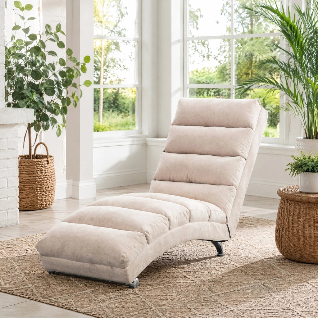 Chaise longue da relax con vibrazione; schienale ergonomico 140°; in lino beige
