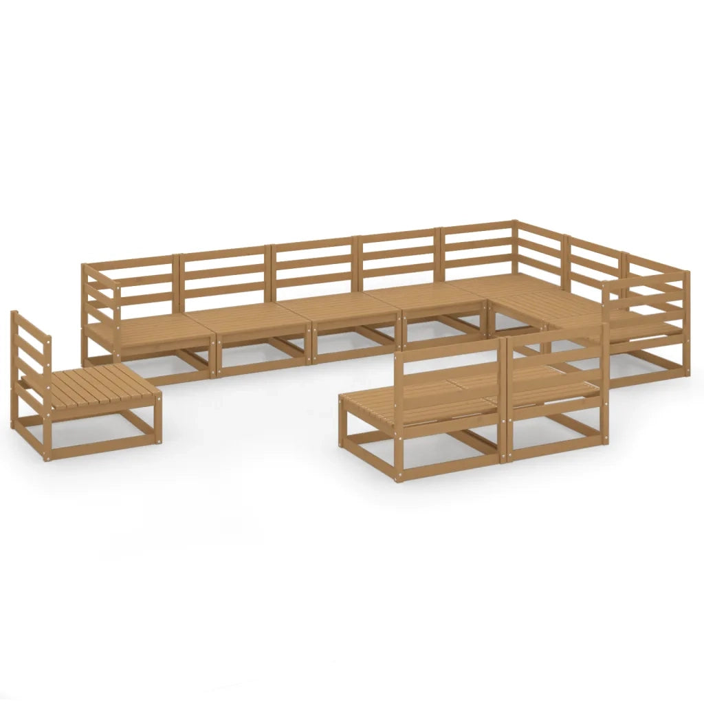 Set Salotto da Giardino 10pz Marrone Ambra Legno Massello Pino 3075797