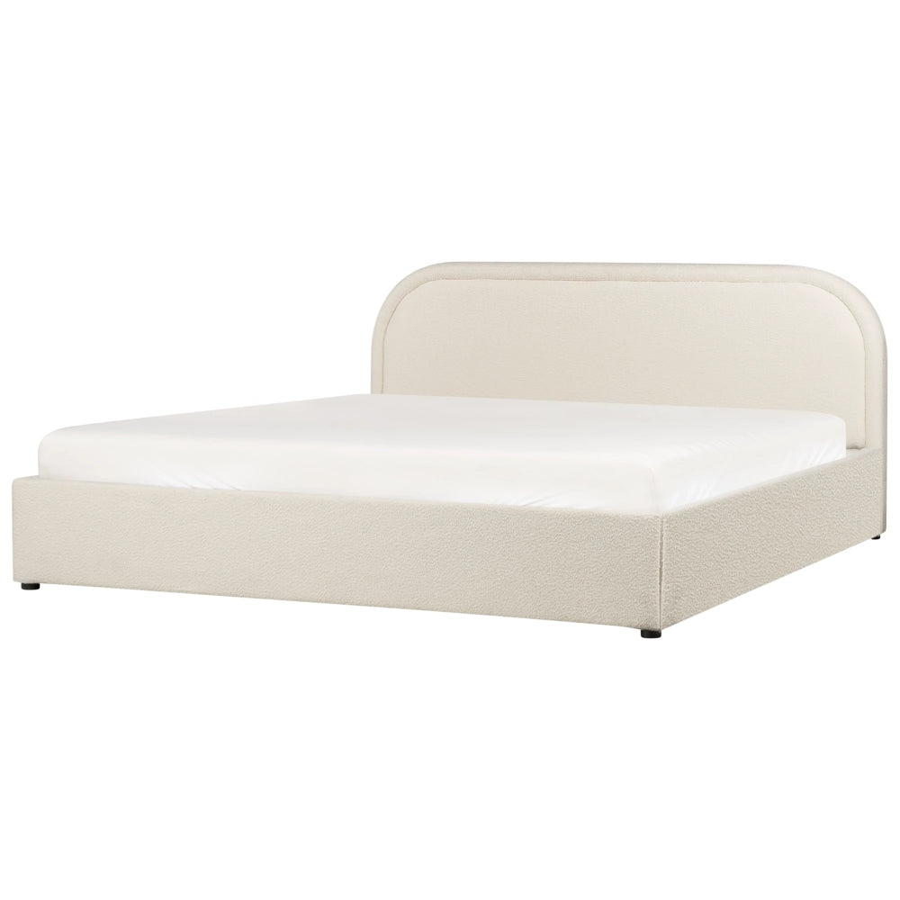 Letto matrimoniale EU Light Beige Boucle 180 x 200 cm Struttura imbottita Poggiatesta con contenitore