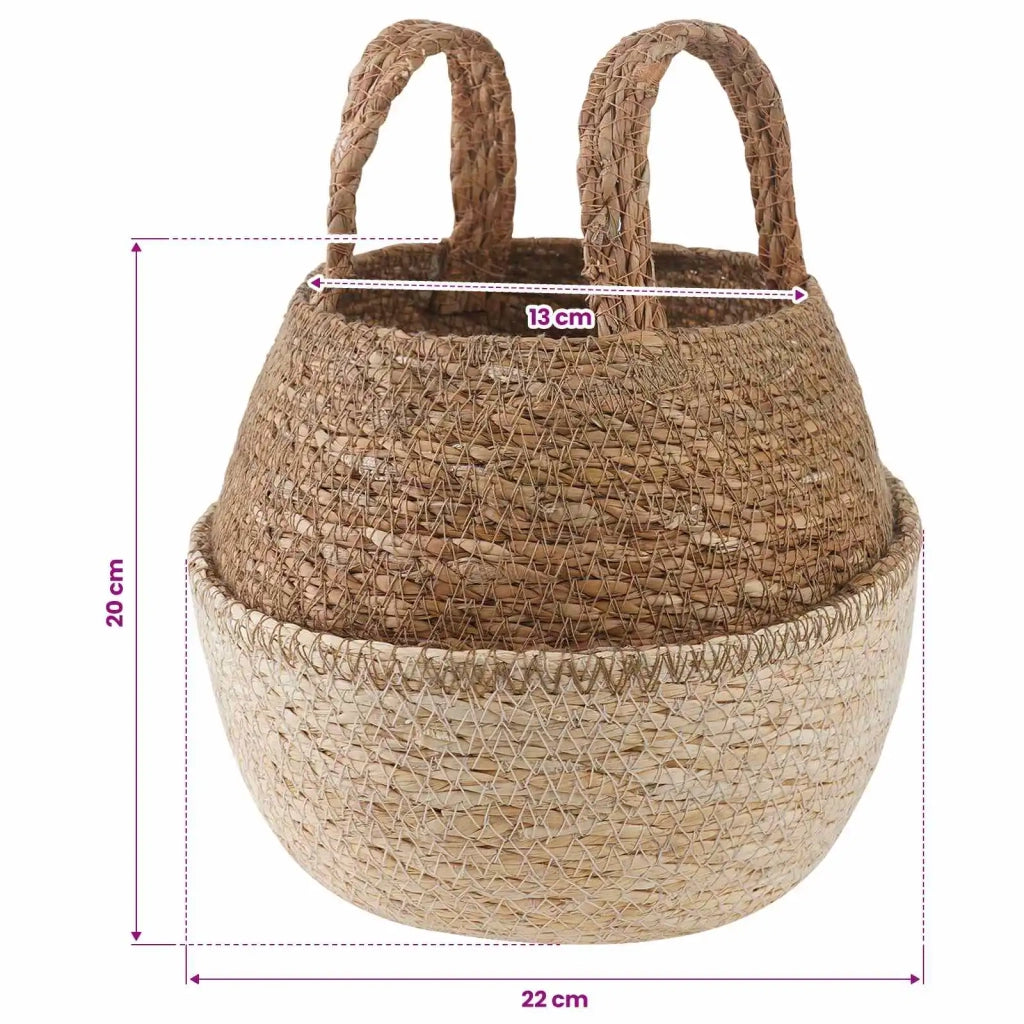 Vaso da fiori con manici Bianco Ø 22 x 20 cm 100% Erba marina 42012266