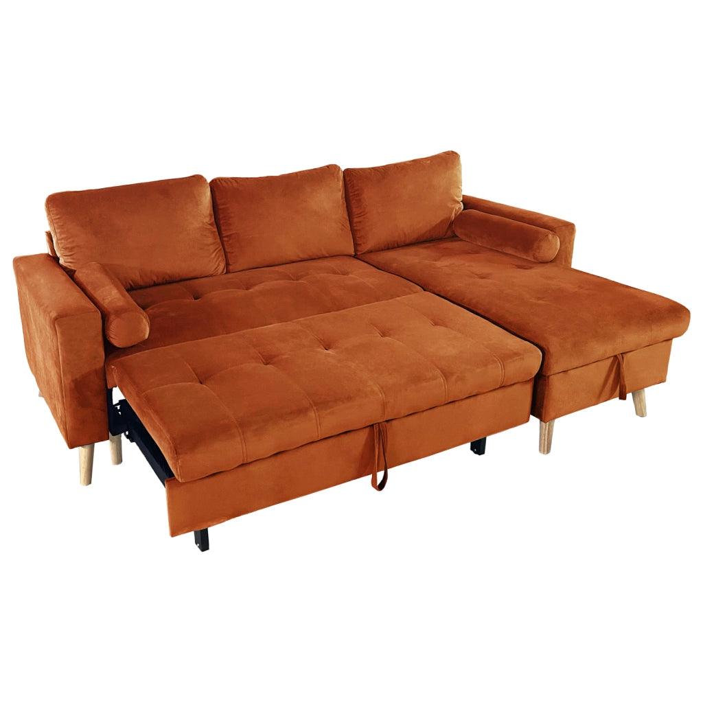JAMESDivano letto angolare a 3 posti in velluto terracotta