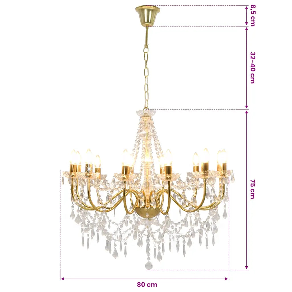 Lampadario con Perline Dorato 12 Lampadine E14 281611