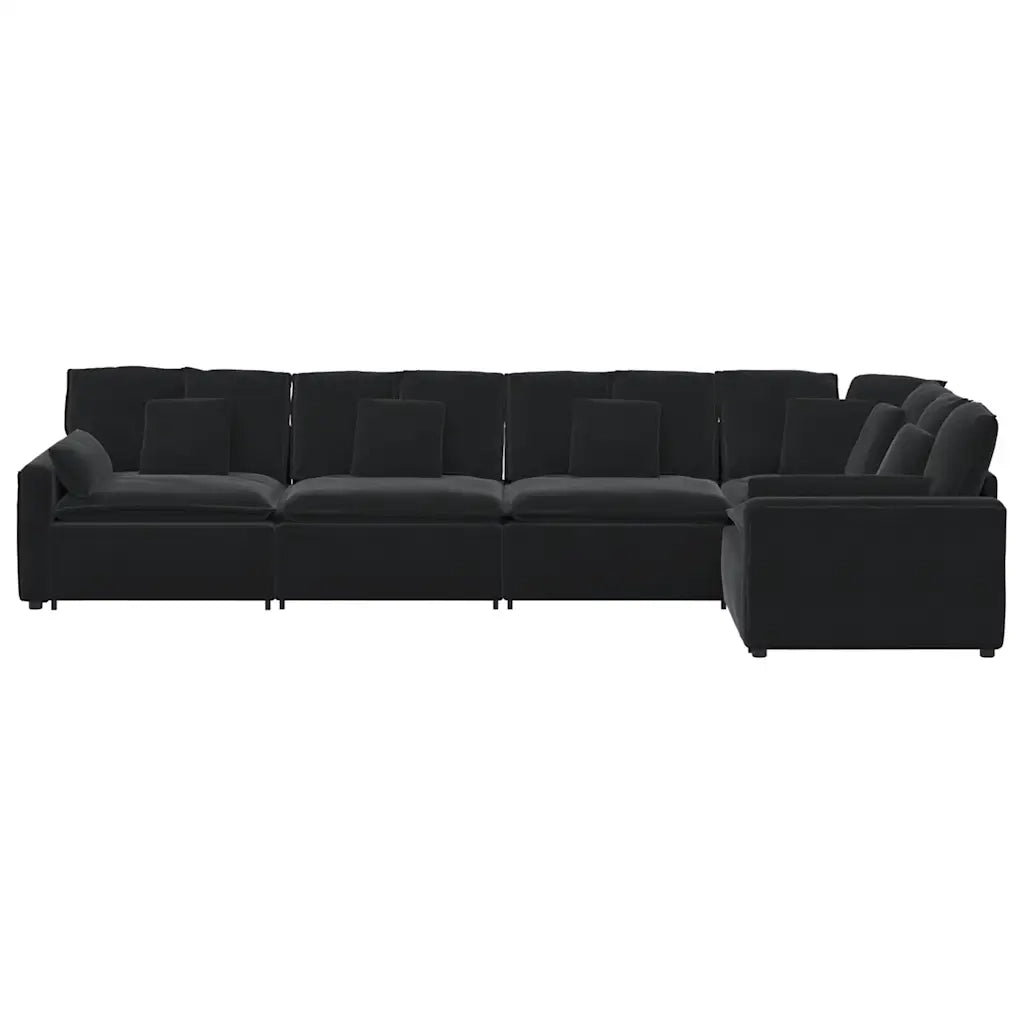 Divano Modulare con Cuscini in Velluto Nero 3321333
