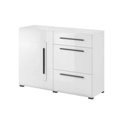 Buffet design 120cm. Collezione BREDA una porta e tre cassetti. Colore bianco.