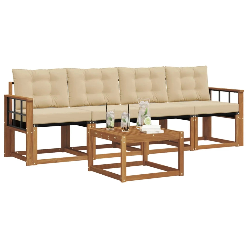 Set di divani da esterno con cuscino 5 pcs Naturale e Beige