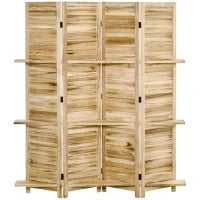 Paravento Divisorio per Interni Pieghevole a 4 Ante con Ripiani in Legno di Paulonia, 162x170 cm, Legno