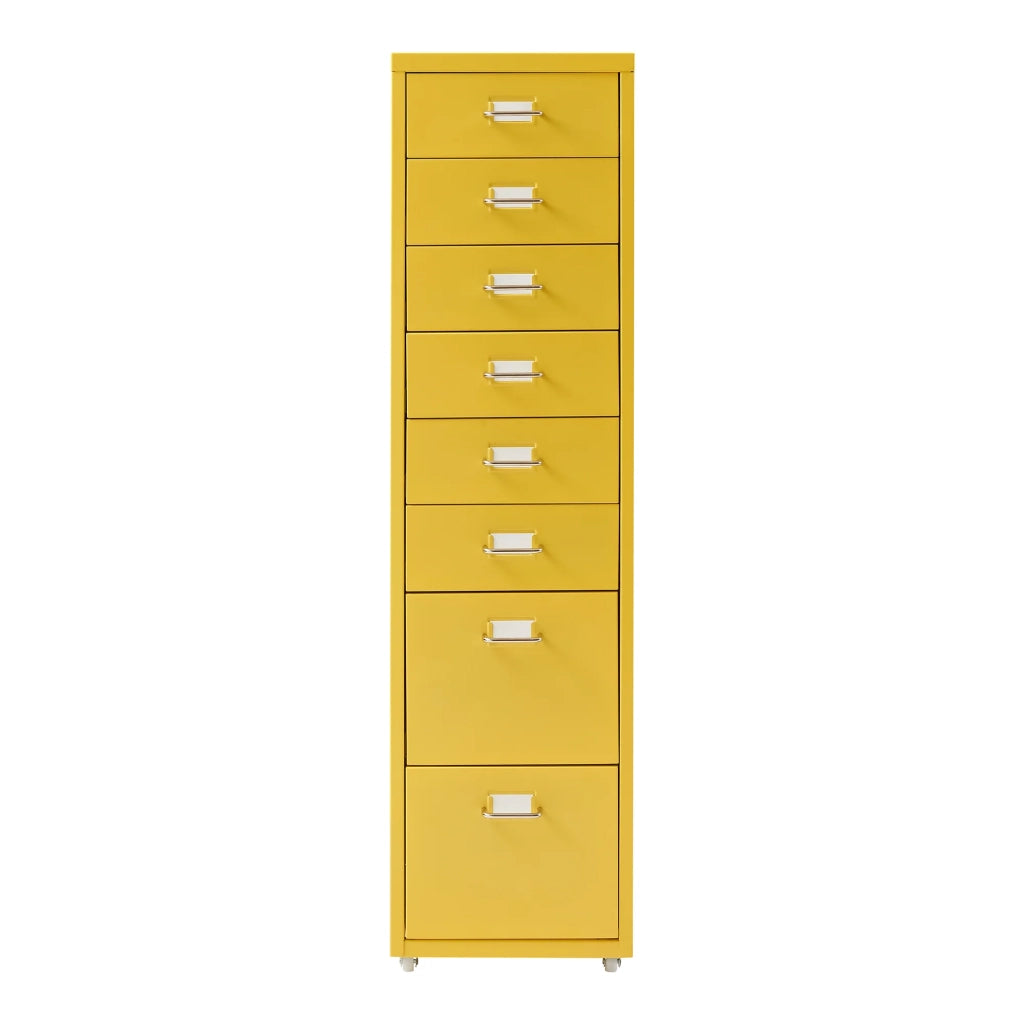 Mobiletto per ufficio mobile contenitore su ruote con 8 cassetti 109 x 28 x 41 cm giallo 03_0009113