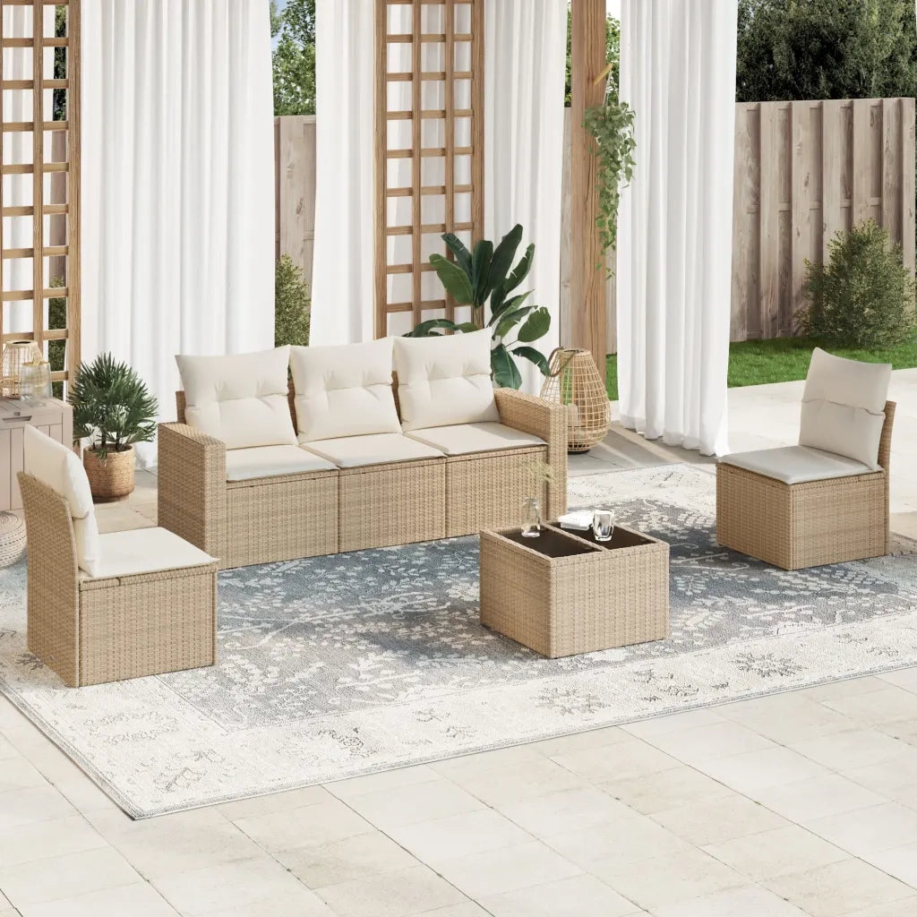 Set Divano da Giardino 6 pz con Cuscini Beige in Polyrattan 3251135