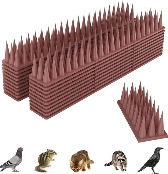 Spine anti-uccello per balcone, 5,7 m, 3 file, protezione uccelli per colombi, balcone, gatto, donnola, cancello, davanzale, tetto - 20 pezzi marrone