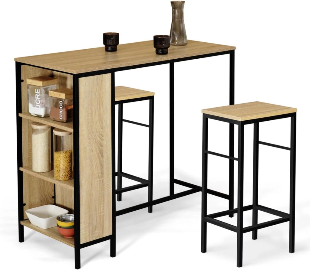 Set di tavolo da bar e 2 sgabelli di design industriale DETROIT