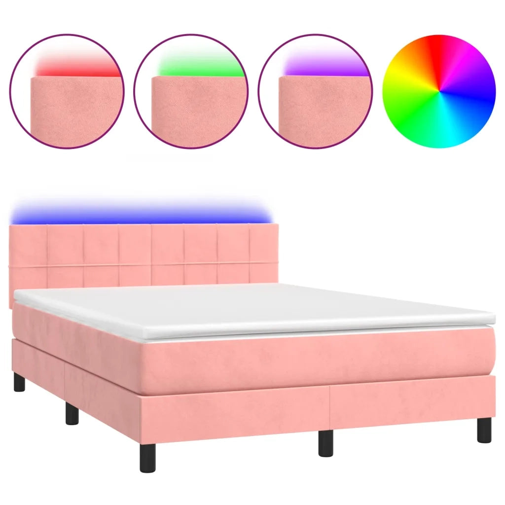Letto a Molle con Materasso e LED Rosa 140x190 cm in Velluto 3134404