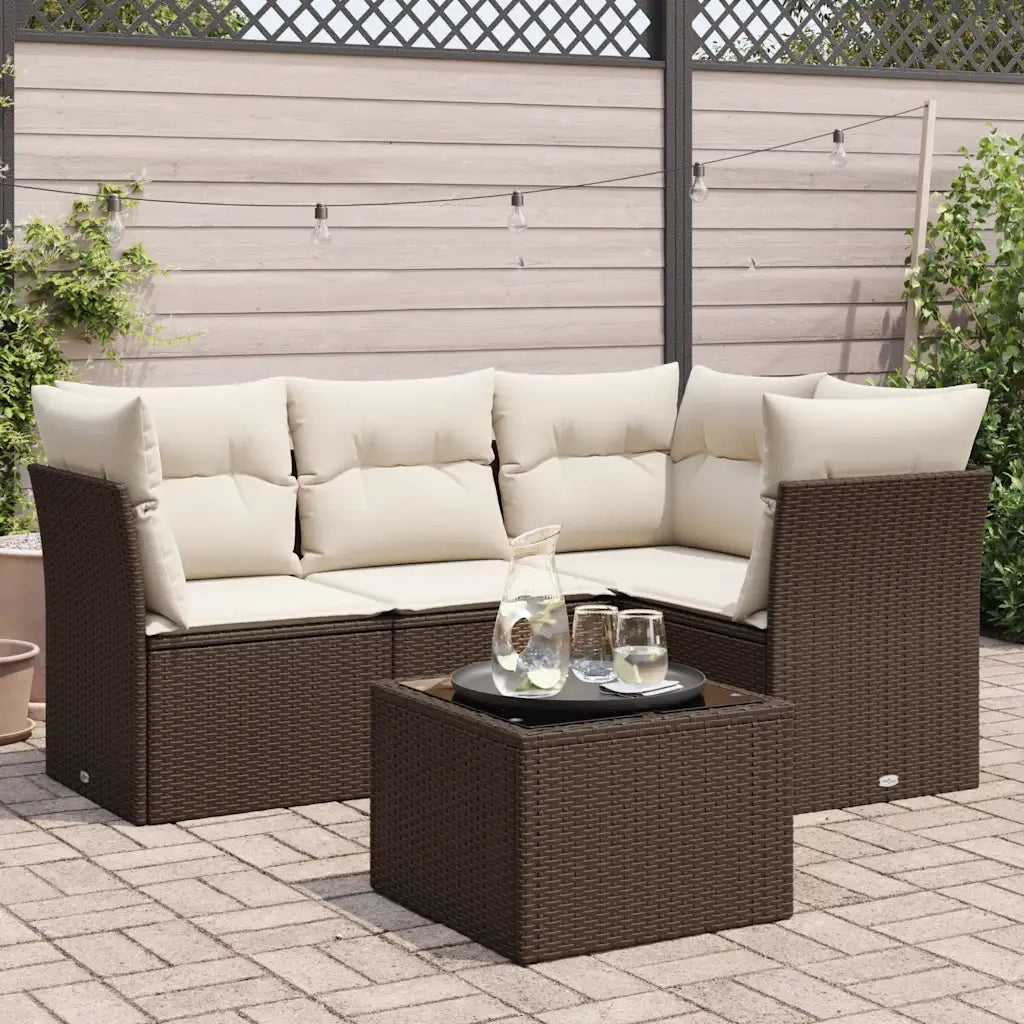 Set Divano da Giardino 5 pz con Cuscini-Sofa da Giardino-Divanetto da esterno Marrone in Polyrattan 100072