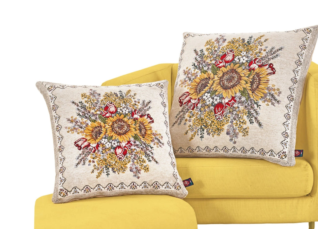 Federa Cuscino Arredo Casa Fodera Tessuto Cinigliato Floreale Sunlight Girasoli - 50x50 - Sunlight