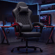 Sedia da gaming ergonomica nera in PVC con supporto lombare e poggiapiedi