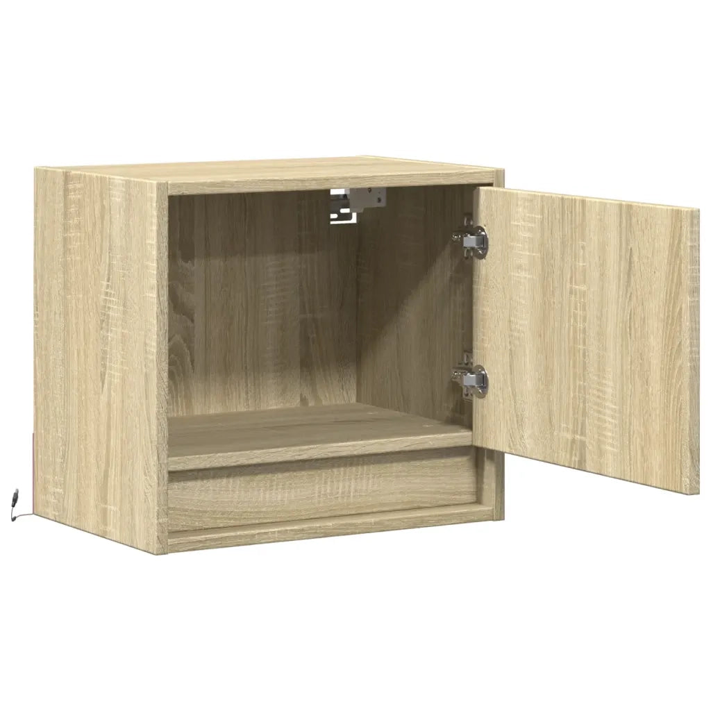 Comodini a Parete con luci LED 2 pz Rovere Sonoma
