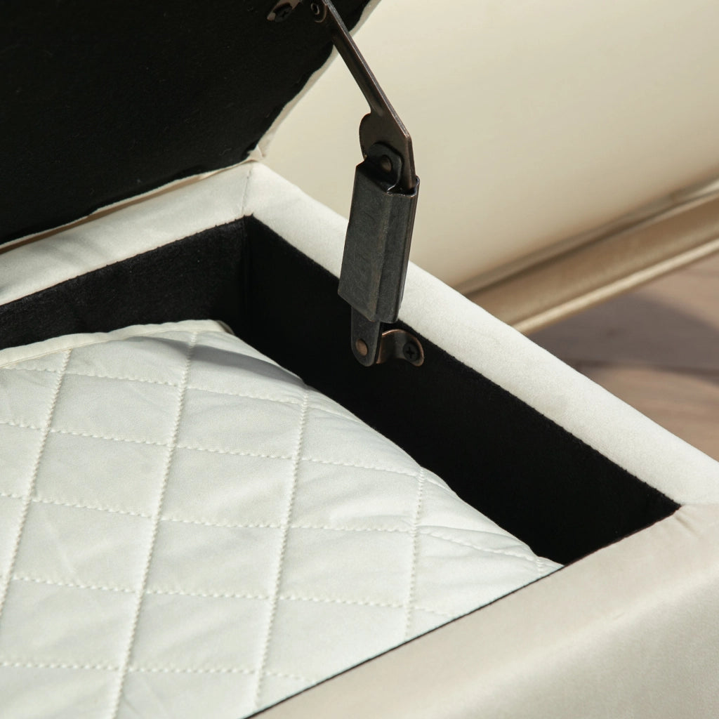 Cassa cassettiera in tessuto velluto con gambe in legno ¨C Zephmum ¨C Crema 80x35x42 cm