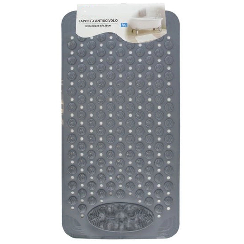Trade Shop - Tappeto Tappetino Antiscivolo Grigio Per Vasca Da Bagno Doccia 67 X 36 Cm 87558 -