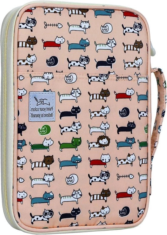 Etui con 96 tasche - Colorato - Grande capacità - Cerniera - Aquarello - Pastelli colorati - Pastelli a gomma - Pennarelli - Artista - Gatto persiano