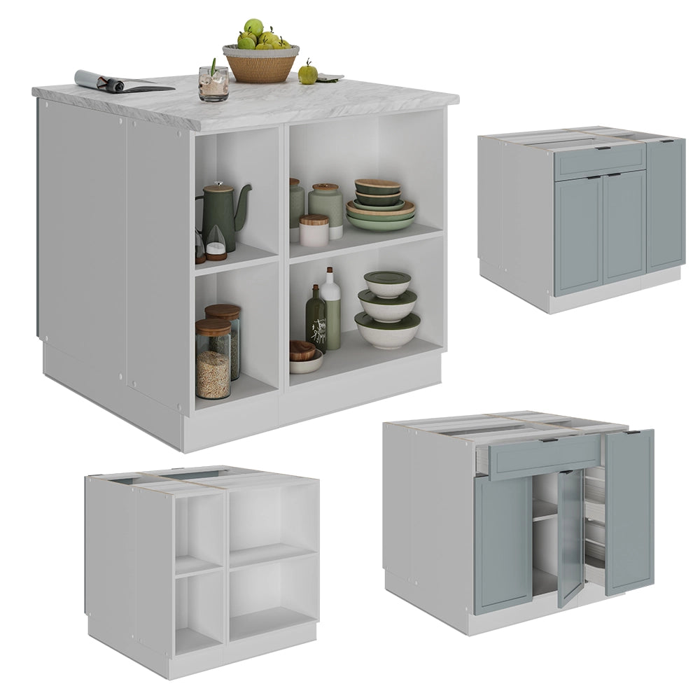 Isola cucina Fame-Line Blu-grigio chiaro/Bianco 90 cm con cassetto, senza piano di lavoro Vicco