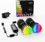Kit di illuminazione RGB+W LED per esterno e interno, compatibile con Alexa e Google Home, IP44, controllo tramite app, lunghezza 32m, colore nero.
