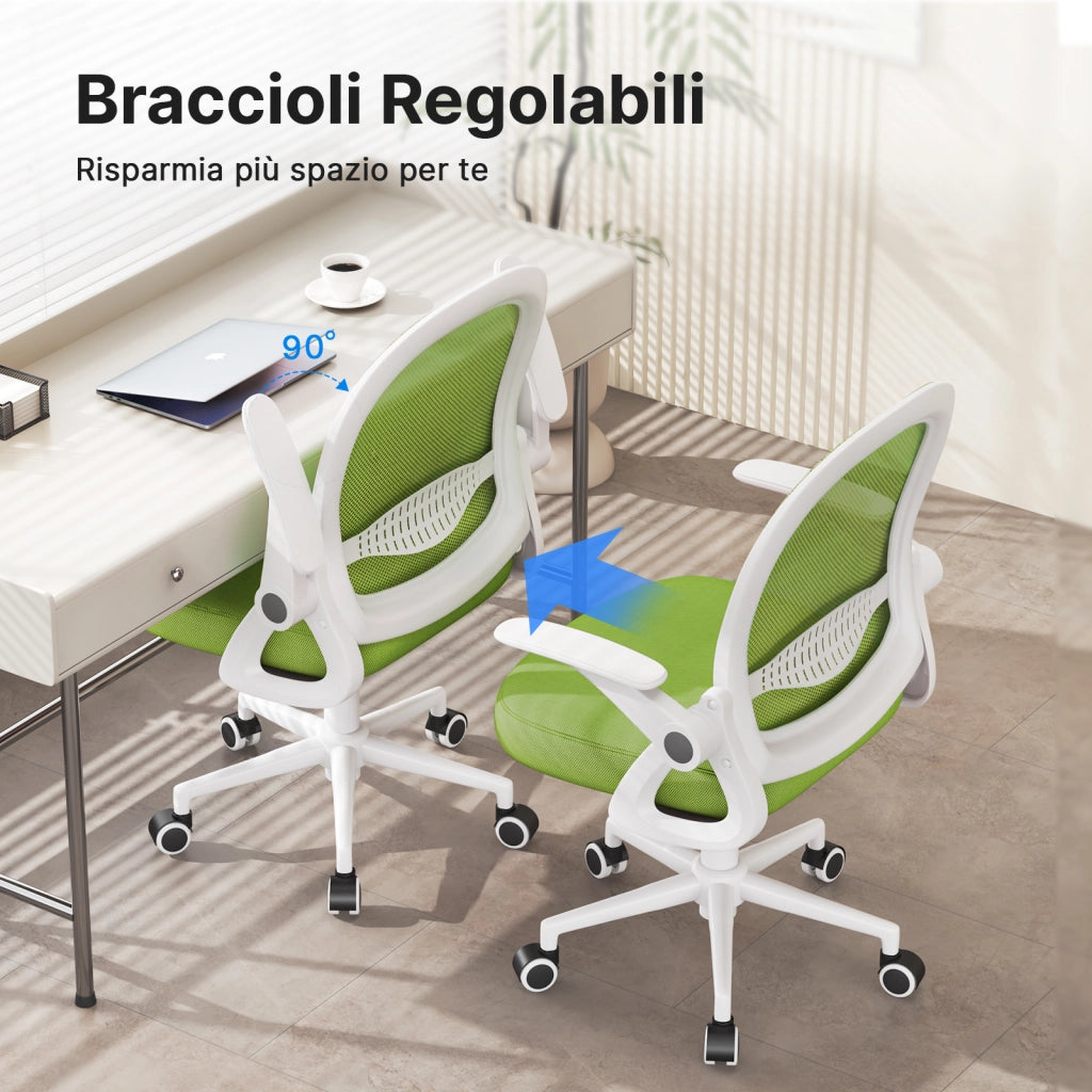 Sedia Ufficio con Supporto Lombare - RATTANTREE - Sedia Ufficio da Scrivania ergonomica Braccioli 90¡ã Regolabile - Verde