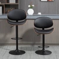 Set 2 Sgabelli da Bar con Schienale Regolabili in Altezza, Legno e Finta Pelle, 53x52x92-112 cm, Nero