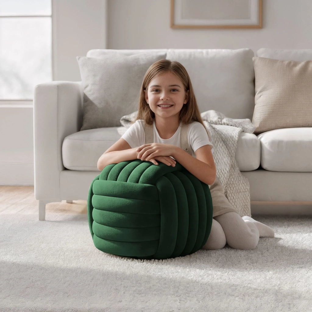 Pouf annodato in velluto 53 cm NILO Verde Bottiglia