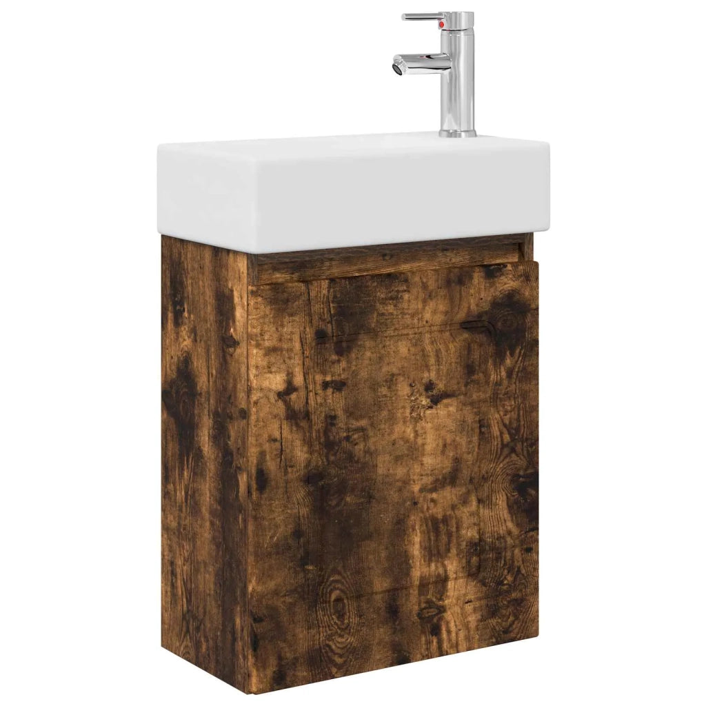 Mobile bagno con rubinetto Rovere Fumo 45,5 x 22,5 x 84 cm 889476