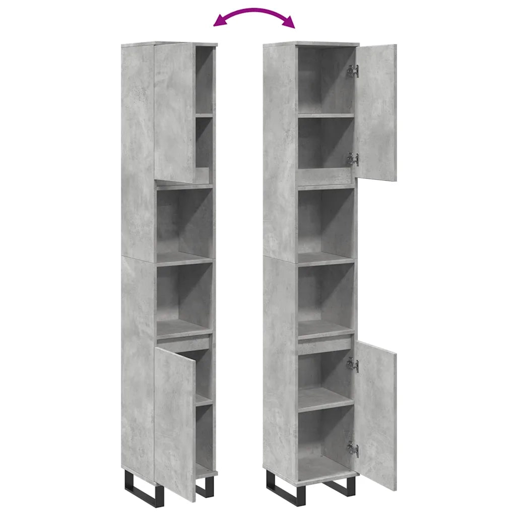 Armadietto Bagno | Armadio da bagno Grigio Cemento 30x30x190 cm Legno Multistrato